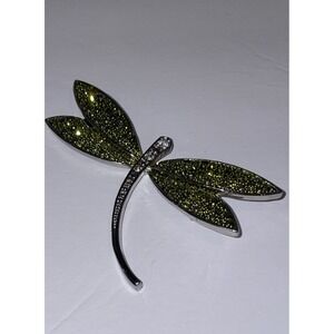 Classic Grass Green Diamanté Dragonfly Brooch / Pin